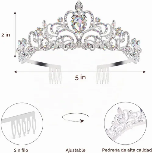 Vista 6 de Velscrun Tiara - Banda de reina de cumpleaños con tiara de diamantes de imitación, Carburo, Cristal Tiara de cumpleaños 05