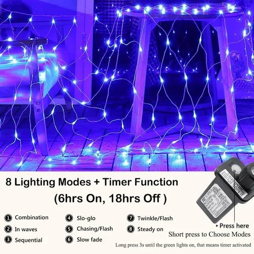 Vista 2 de Joomer - Luces navideñas de red, 12 x 5 pies, 360 ledes, conectables, impermeables, 8 modos, temporizador, para exterior, Navidad, arbusto, árbol