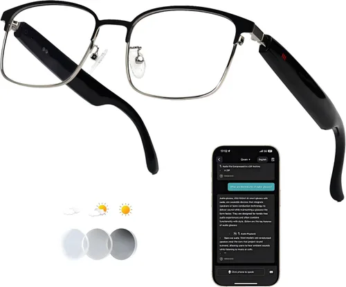Vista 11 de AI Smart Gafas de Traducción Inalámbricas Bluetooth para Hombres/Mujeres con Altavoces/Bluetooth y Traducción de +140 Idiomas