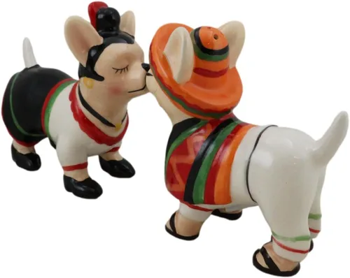 Vista 7 de Ebros Chi Chi Chi Kissing Mexicano Chihuahua Mascota Perro con sombrero y serape pareja salero y pimentero Set de figuras de cerámica para fiesta