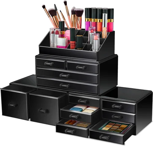 Vista 14 de Sorbus Organizador de Maquillaje, Soporte para Brochas y Cajones de Almacenamiento de Maquillaje - Organizador de Maquillaje Acrílico para Tocador