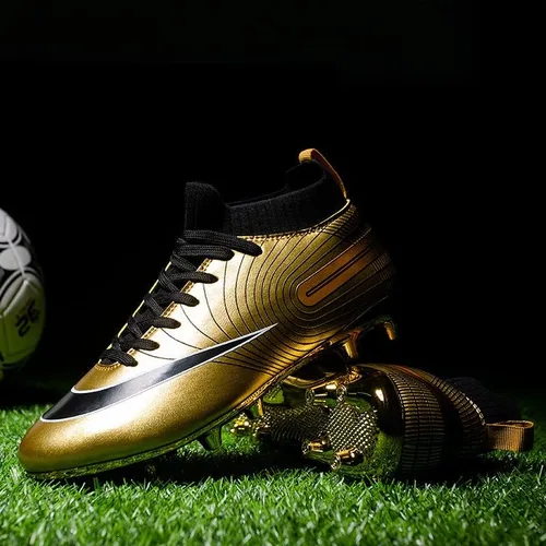 Vista 5 de Botines de fútbol de grado profesional botas de fútbol unisex de alta calidad con picos y suelas de suela dorada para entrenamiento en exteriores e