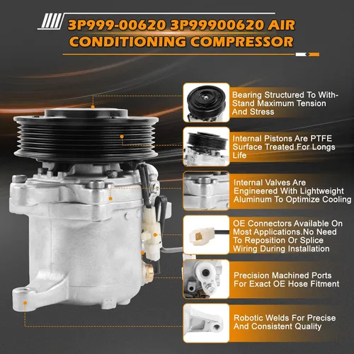 Vista 5 de Compresor de aire acondicionado 6PK SVO7E 3P999-00620 3P99900620 447280-3050 447280-3080 para Kubota M135GX GXDTC M13 pieza de repuesto