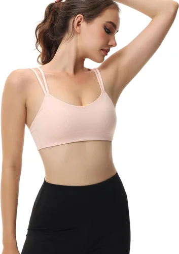Vista 3 de Attifall Sujetador deportivo corto con copa BC, de bajo impacto, con correa de espagueti, para yoga, gimnasio, entrenamiento
