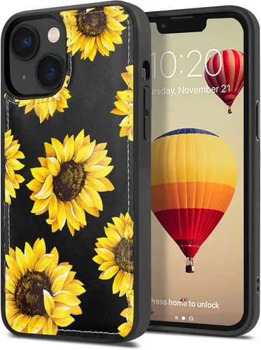 Vista 15 de CASEOWL Camellia - Funda de piel vegana en relieve compatible con iPhone 13, magnética, desmontable, delgada, funda protectora de TPU para iPhone