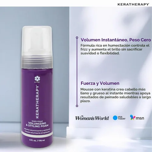 Vista 4 de KERATHERAPY Espuma nutritiva voluminizadora con infusión de queratina, 6 onzas líquidas, 6 fl oz / 178 ml, espuma para peinar el cabello con aceite