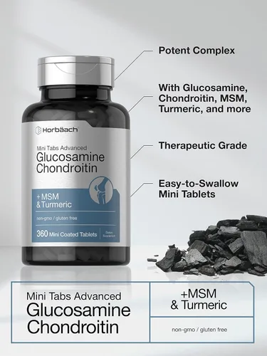 Vista 3 de Horbäach Glucosamina condroitina MSM cúrcuma 360 mini tabletas recubiertas Fórmula avanzada de glucosamina Suplemento sin OMG y sin gluten