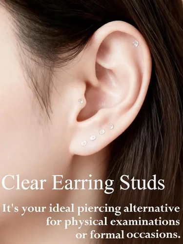 Vista 4 de Aretes transparentes con parte trasera plana de 18 G y 16 G para deportes de nariz, plástico de silicona, retenedores de cartílago para tragus