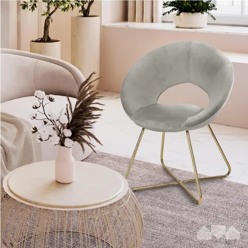 Vista 2 de Milliard Silla decorativa de terciopelo circular para sala de estar, dormitorio y oficina en casa con patas doradas (gris)