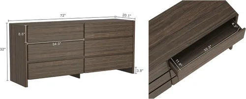 Vista 4 de Manhattan Comfort Linda - Cómoda moderna doble ancha para dormitorio con 6 cajones de almacenamiento, armario de madera de 72 pulgadas de largo