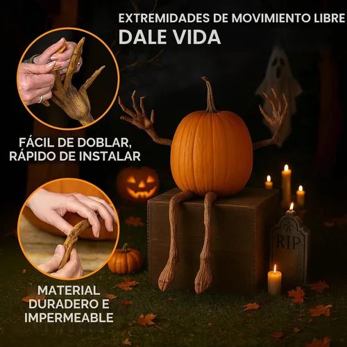 Vista 2 de Plow & Hearth 65A44 calabaza con brazos y piernas de hoja de parra, para decoración de Halloween, para exterior e interior, de 16.5" x 2.5