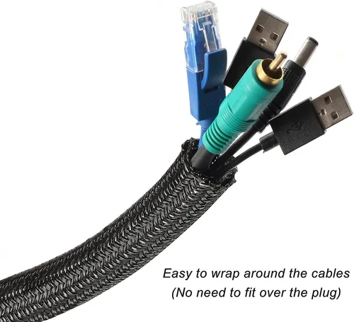 Vista 3 de Alex Tech - Protector de cable de 10 pies a 1/2 pulgada, funda dividida para cable USB, cable de alimentación, cable de audio y video, protege al