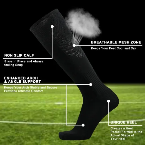 Vista 4 de Three street Calcetines de béisbol, unisex hasta la rodilla sólida tubo deportivo de compresión softball fútbol fútbol equipo calcetines 2-10 pares