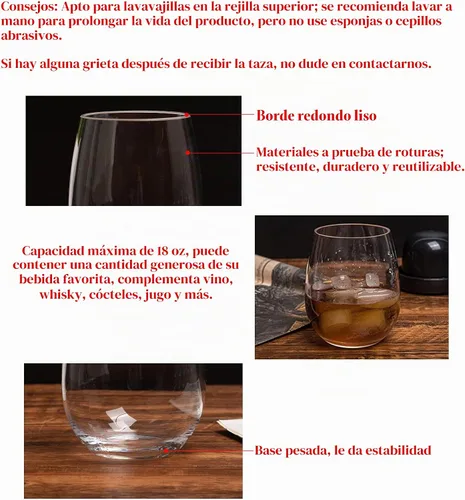 Vista 3 de KOXIN-KARLU Vasos de vino clásicos de acrílico sin tallo, de 18 onzas, vaso de plástico irrompible, juego de 6 vasos transparentes