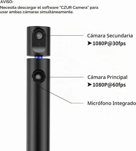 Vista 2 de CZUR Halo X Pro Cámara Web Dual para PC, Cámara Web 1080P con Micrófono, Cámara USB para Computadora, Vista de 90°, Plug & Play, Compatible