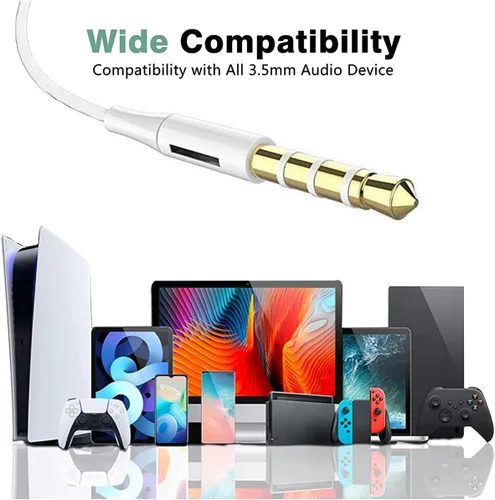 Vista 5 de Auriculares auxiliares con cable de 3.5 mm, aislamiento de ruido, control de volumen y micrófono integrado compatible con iPhone, Samsung, Android
