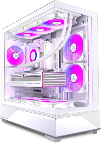 Vista 17 de PC CASE 9 PWM ARGB Ventiladores preinstalados, funda de PC para juegos de media torre, carcasa panorámica de vidrio templado para computadora