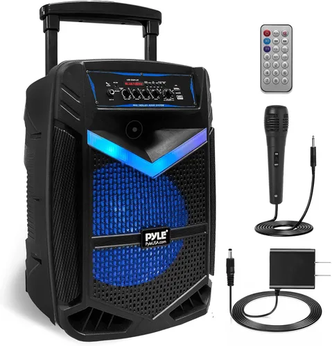 Vista 8 de Pyle PPHP842B - Sistema de altavoces PA portátil recargable de 400W con Bluetooth para exteriores con subwoofer de 8" y tweeter de 1", función
