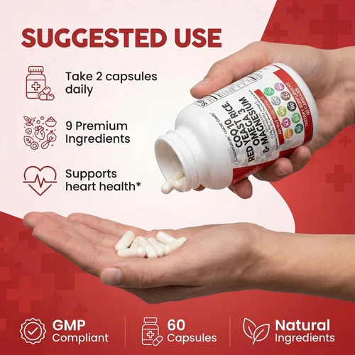 Vista 6 de Clean Nutraceuticals COQ10 200mg Arroz de Levadura Roja Omega 3 Complejo de Magnesio 500mg Niacina Zinc Vitamina K2 D3 - Vitaminas para el Apoyo al