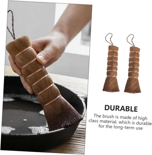 Vista 2 de Healeved Cepillo para bandeja de té de pelo marrón, mini cepillo para platos, batidor de té, matcha, batidor, olla, fregador, cepillo para lavar