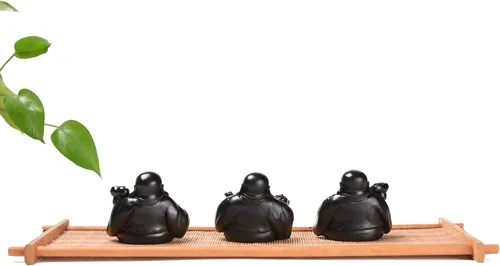 Vista 7 de BRABUD Estatuas de Buda riendo de resina que sostienen Ruyi Home Office Shop Desk Decorativo Traer Lucky Wealth Adornos Negro 2.1 '' TQGJBS73