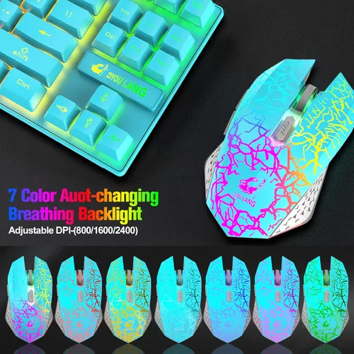 Vista 6 de LexonElec Combo de teclado y mouse inalámbricos para juegos, batería recargable de 3800 mAh con retroiluminación arcoíris, teclado de sensación