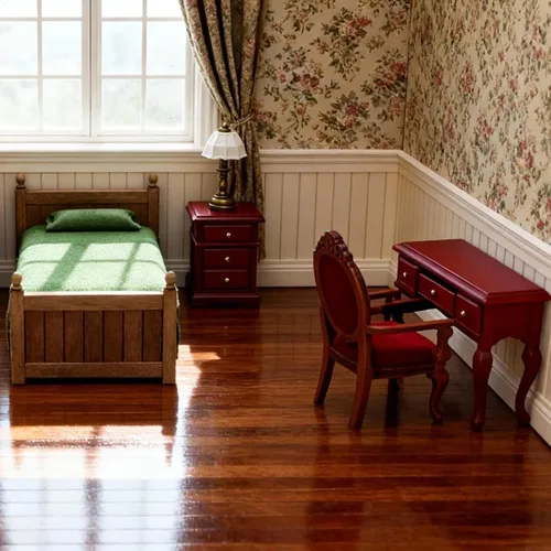 Vista 3 de Cama en miniatura de casa de muñecas con cajón 1:12, muebles de madera europeos para dormitorio, accesorios de ropa de cama con almohada