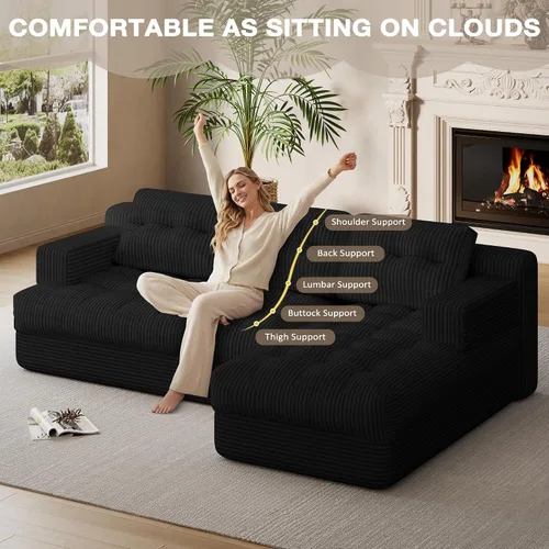Vista 5 de Sofá deshuesado, sofá modular sin hueso con asiento profundo y diván para espacios pequeños, sofá tapizado en la nube, sofás seccionales sin hueso