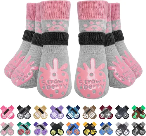 Vista 15 de BEAUTYZOO Calcetines antideslizantes para perros, zapatos de perro para pavimento frío/caliente, protectores de patas con empuñaduras, 3 pares