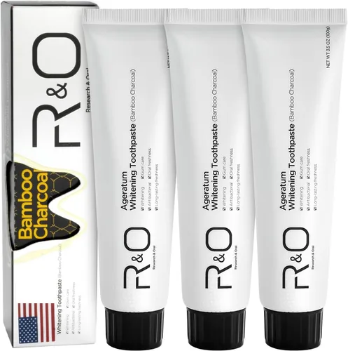Vista 5 de R&O Ageratum Pasta dental blanqueadora con carbón de bambú, 3.53 onzas, elimina manchas difíciles, ideal para blanquear los dientes, reduce