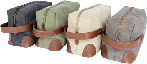 Vista 4 de Bolsas de aseo de lona vintage, viaje con estilo, kits de lona impermeable Dopp, duraderas (Marco), Beige, Neceser