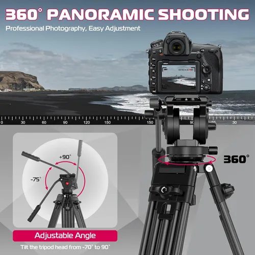 Vista 3 de ULANZI Trípode de video para cámara MT-81 con cabezal fluido de 360 grados, soporte de trípode de aleación de aluminio resistente de 61 pulgadas