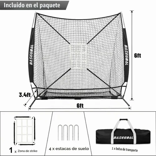Vista 3 de 6x6ft Baseball Practice Net & Strike Zone,Portable with Carry Bag