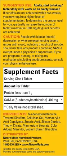 Vista 7 de Nature Made SAM-e Complete 400 mg, suplemento dietético para apoyo al estado de ánimo, 36 tabletas, suministro para 36 días