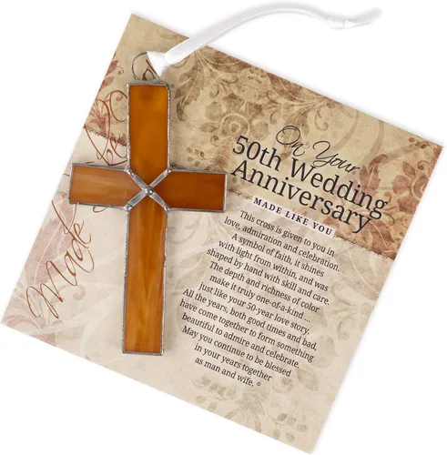 Vista 5 de The Grandparent Gift Co. Cruz de cristal hecha a mano con deseos de aniversario de boda 50 50TH