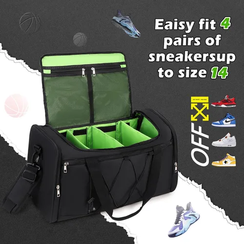 Vista 3 de Bolsa de lona para tenis para viajes, NEGRO-VERDE, Viajes