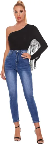 Vista 6 de VERDUSA Bodysuit de manga larga con un solo hombro y ribete de flecos para mujer