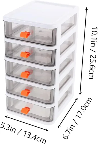 Vista 2 de VORCOOL Desktop Drawer Organizer 5 Drawer Storage Drawers Stationery Drawer Box Office Personal Organizer Plastic Vanity Containers for Storing