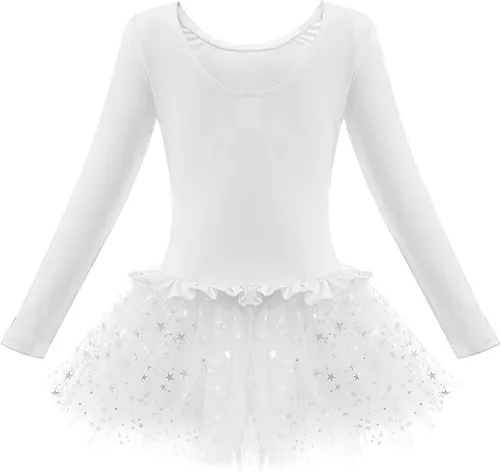 Vista 2 de Dancina Leotardo con falda brillante de manga larga para niñas, vestido de ballet con forro frontal