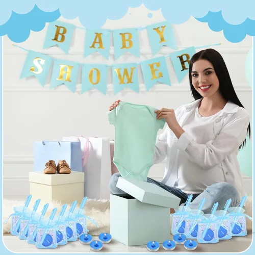 Vista 3 de Ctosree 100 juegos de regalos de baby shower para invitados, 100 velas de baby shower, 100 etiquetas de agradecimiento, 100 bolsas de regalo