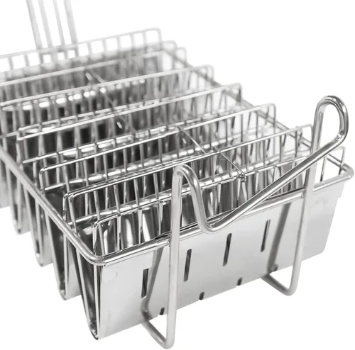 Vista 4 de SOTECH Cesta de tortilla para freír en la cocina, molde para freír para freír y freír grasa profunda, cesta cuadrada de acero inoxidable (4 conchas)