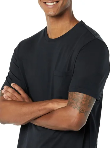 Vista 6 de Tienda Essentials Camisetas para hombre, ajuste regular, manga corta, bolsillo con cuello redondo, paquete de 2