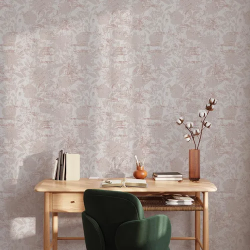 Vista 4 de Tempaper Papel tapiz floral de jardín rosa empolvado, extraíble, para despegar y pegar, 20.5 x 16.5 pies, fabricado en los Estados Unidos