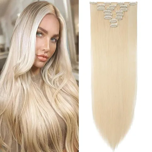 Vista 15 de S-noilite 8 piezas de extensiones de cabello largo con clip para mujer, extensiones de cabello sintético de doble trama, 18 pulgadas, #12H24 Honey