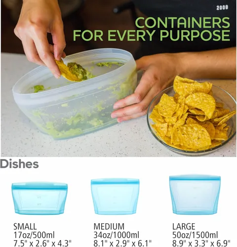 Vista 5 de Zip Standing Bolsa de almacenamiento de alimentos de silicona reutilizable, contenedor de almacenamiento de alimentos, bolsa de sellado reutilizable