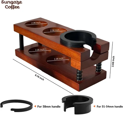 Vista 6 de Estación de madera mejorada para café expreso o accesorios de espresso de 51 a 2.283 in, estación de apisonamiento multifunción duradera, almacena