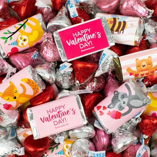 Vista 7 de 90 unidades de dulces de besos para el día de San Valentín para niños, chocolate con calcomanías de bricolaje, requiere montaje