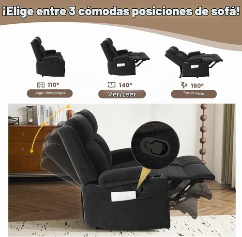 Vista 3 de Sofá biplaza reclinable manual, sofá reclinable de 2 plazas