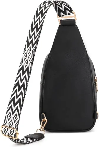 Vista 6 de WSRYDLDJ - Cangurera pequeña de cuero para mujer, cangurera cruzada de cuero, bolsa de pecho para mujer, Negro W