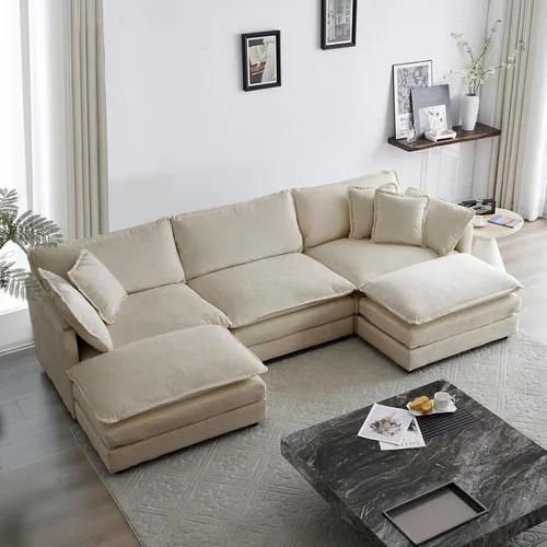 Vista 26 de KIVENJAJA - Sofá modular en forma de U extragrande tipo nube, chenilla moderna de 4 plazas con asiento profundo para sala de estar y oficina, con 2